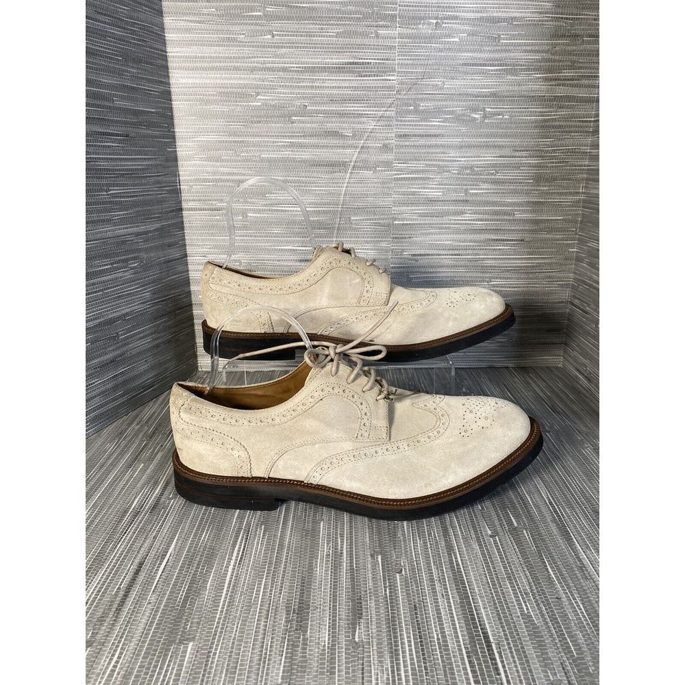 Eleventy Men's Lace Up Suede Dress Shoes Cream Tan Size US 12 EU 46‎